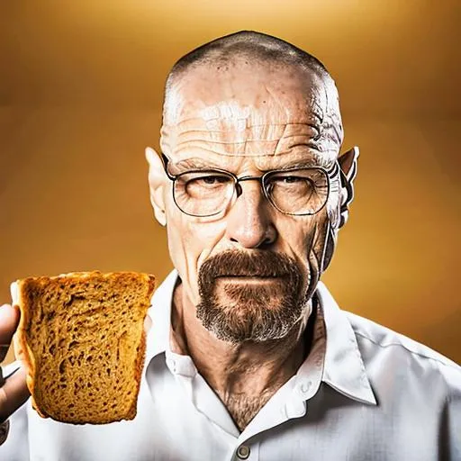 Prompt: Walter White from Breaking Bad With Bread on table