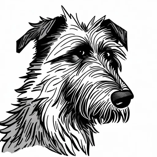 Prompt: a detailed illustration of a scruffy Irish Wolfhound that can be used for the logo of a magazine about Ireland.