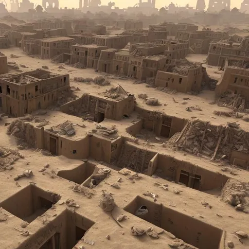 Prompt: trench warfare, urban, city, slums, trenches, desert, heat, sand storm, scifi, catacombs