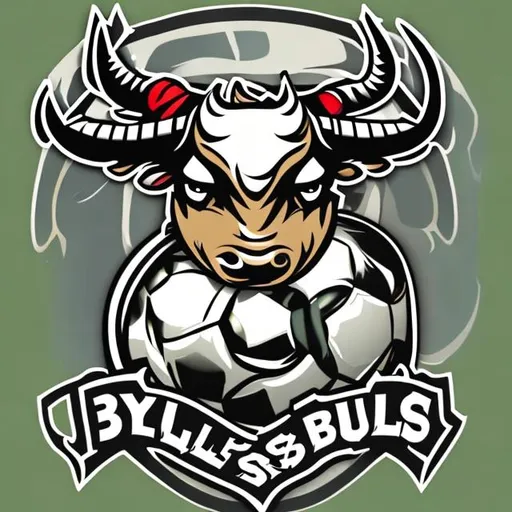 Prompt: I need a soccer team logo that is a soccer ball with horns on top. Make it say "Bulls FC" on top
