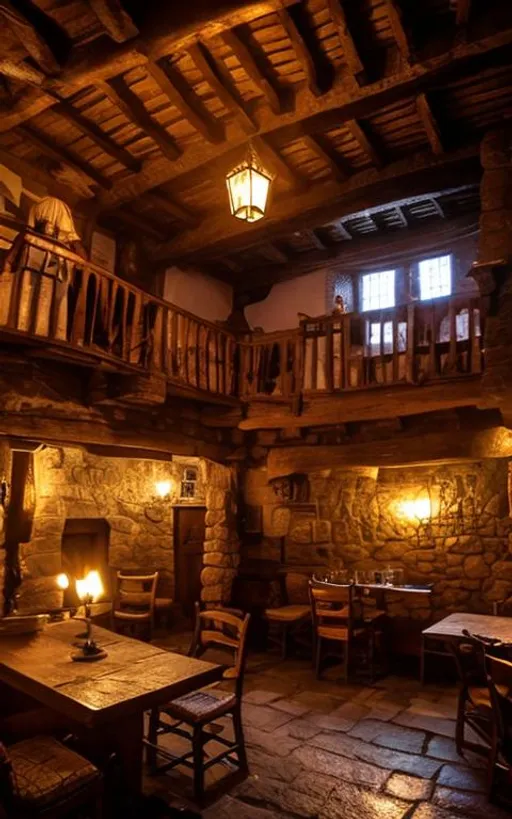 Prompt: inside of a medieval inn