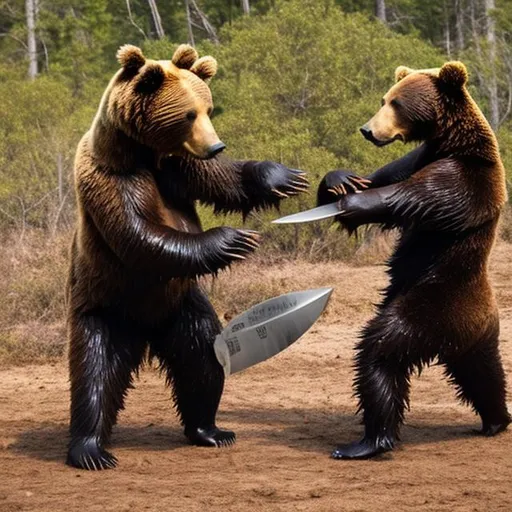 Prompt: Bear knife fighting