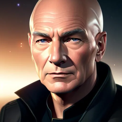 Prompt: Captain jean-luc-picard, sir Patrick Stewart, star trek picard, ultra realistic,  Highly detailed photo, realistic digital artwork. High definition. Face by Tom Bagshaw and art by Sakimichan, Android Jones" and tom bagshaw, BiggalsOctane render, volumetric lighting, shadow effect, insanely detailed and intricate, photorealistic, highly detailed, artstation by WLOP, by artgerm