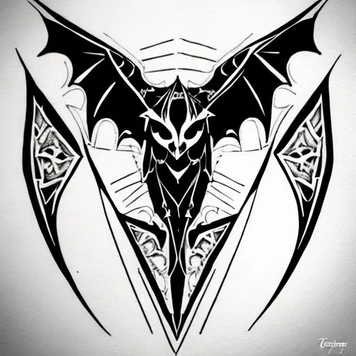 Prompt: symetrical tattoo design, gothic bat, simple lineart