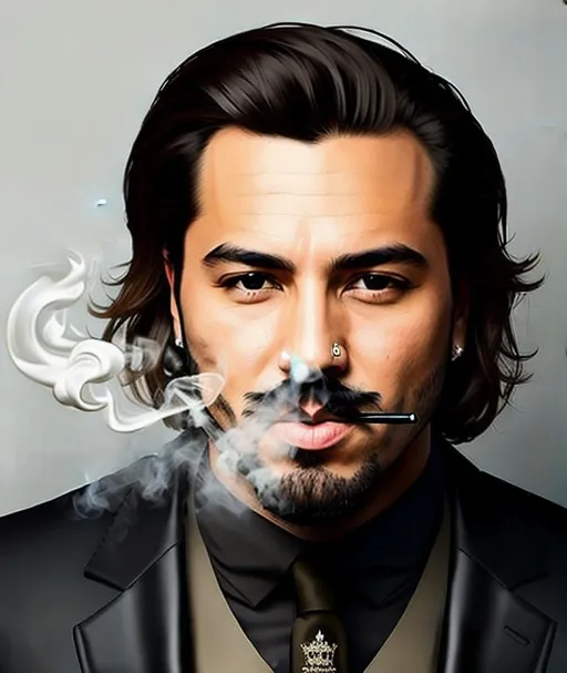 Prompt: create a gangster's image smoking ciggeratte with using face given in image