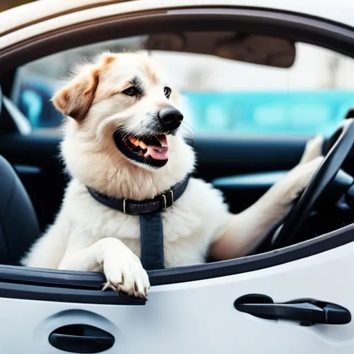 Prompt: Dog driving car