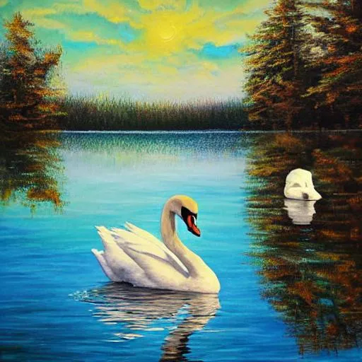 swan song, lake, beautiful, painting