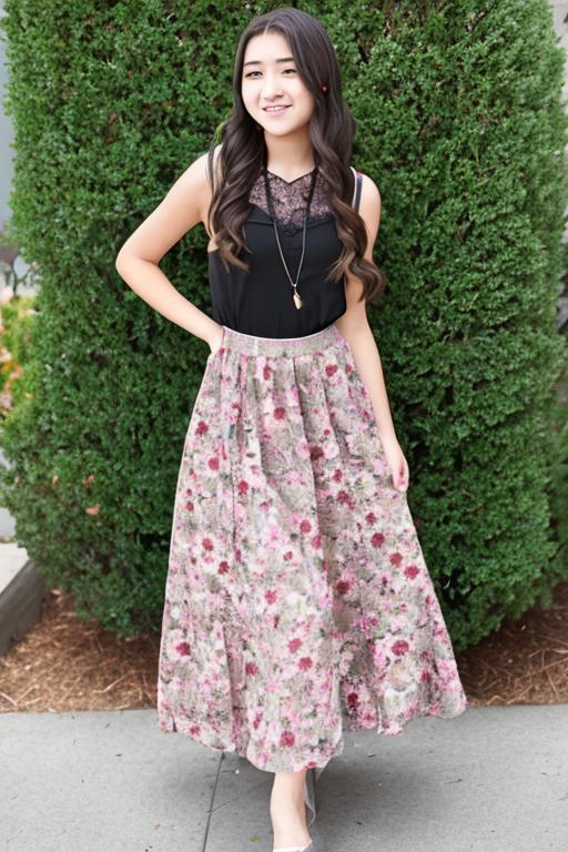 Girl 16yo, Wheelchair, maxi skirt floral, Lace blouse, | OpenArt