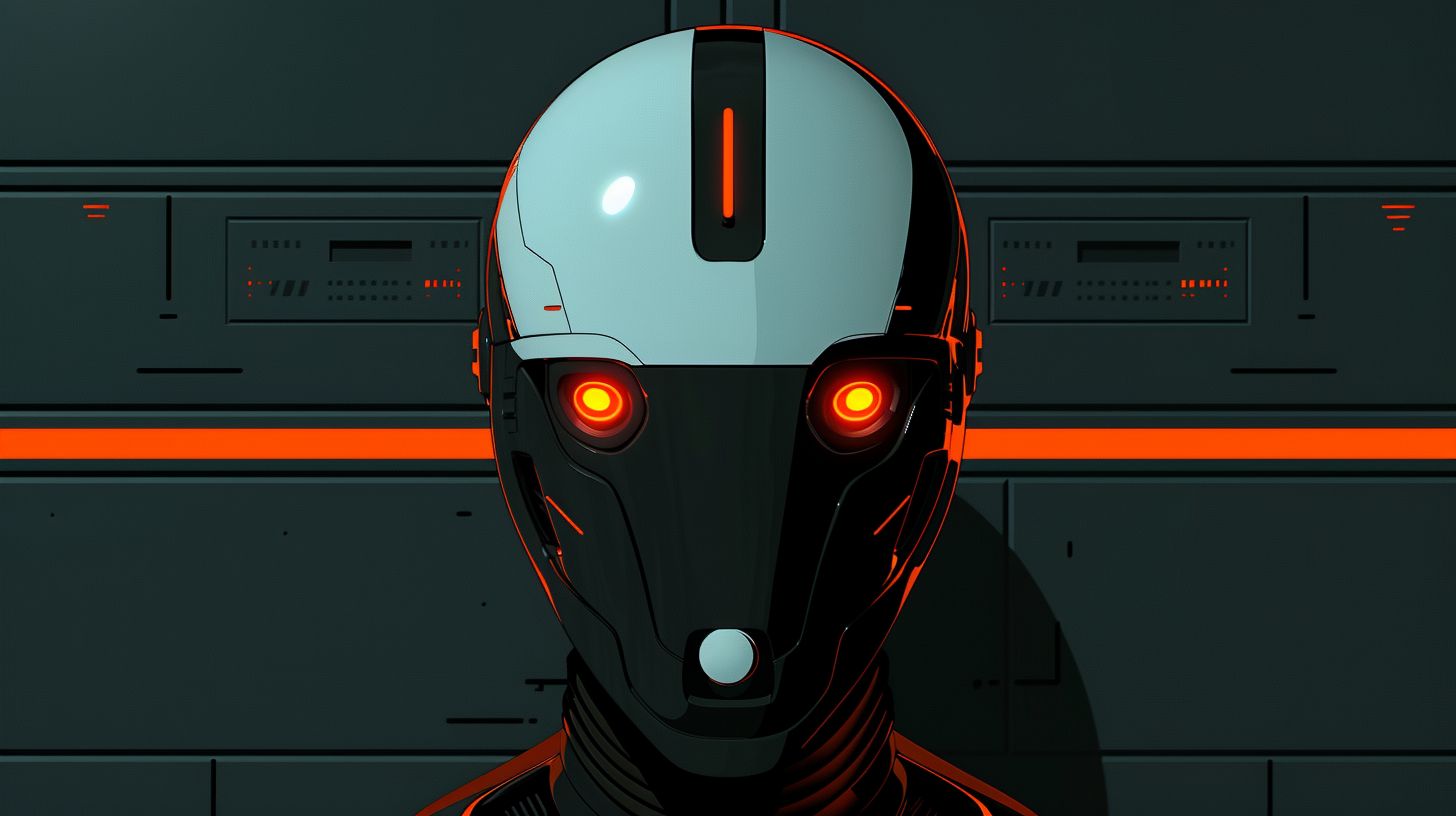 Prompt: anime masked robot energiy, in the style of symmetrical grid, blocky, animated gifs, dark silver and orange, catcore, cartoon mis-en-scene, 2d