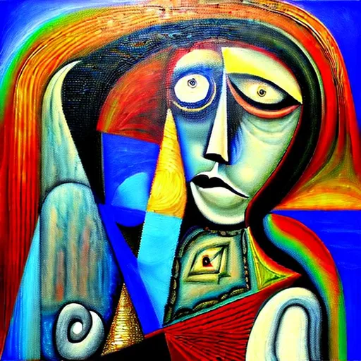 Prompt: Abstract painting image picture of what Love is in many different forms Picasso style mixed with Da Vinci realistic detailed beautiful art hidden meanings and messages inside and out of the image 