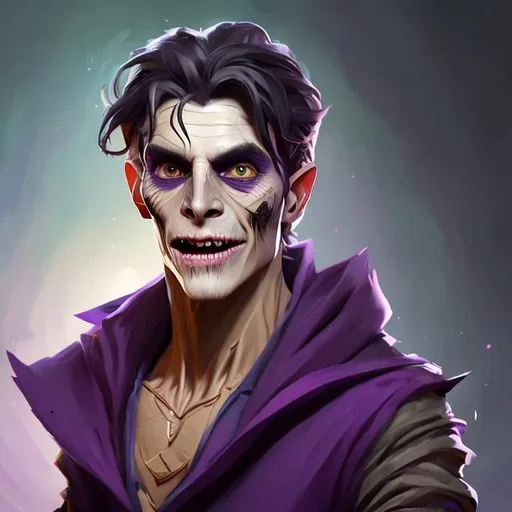 Prompt: Full body splash art of a sweet, youthful, expressive, smiling male undead zombie bard, mummified face, black hair, skinny, plum purple noble clothes, D&D, dnd, fantasy, highly detailed, sharp focus, digital painting, trending on artstation, 4k, 8k, unreal engine