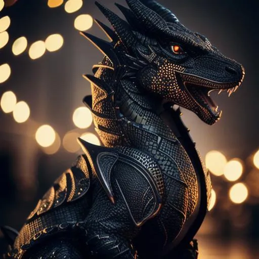 Prompt: Black dragon wearing a hoodie, perfect composition, hyperrealistic, super detailed, 8k, high quality, trending art, trending on artstation, sharp focus, studio photo, intricate details, highly detailed, fairy lights, brokeh, gothic