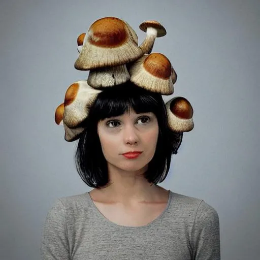 Prompt: Girl with a mushroom hat