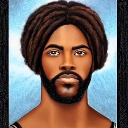 Prompt: Black Jesus realistic painting hair like wool
