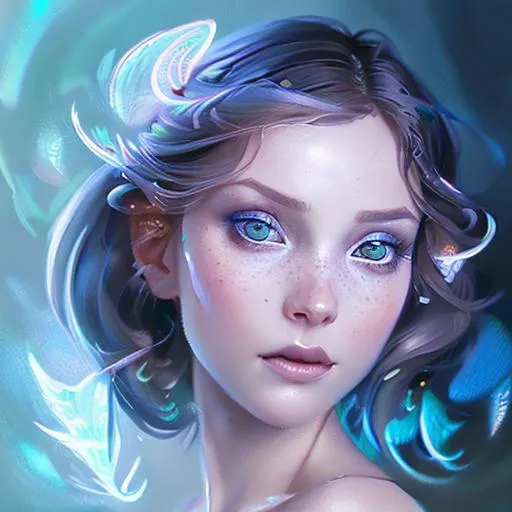 Magical Female Fairy, blue wings, cyan hair, white...