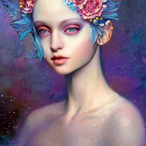 Prompt: daniel merriam art, tatyana doronina art, fantasy art,beautiful renaissance painting of woman, perfect face, painting of full body rennaissance gown, sparkles, art by artgerm, wlop, loish, ilya kuvshinov, 8 k hyperrealistic, hyperdetailed, beautiful lighting, detailed background, depth of field, symmetrical face, frostbite 3 engine, cryengine, bubbles, dragonflies, garden of roses and peonies background, ultra detailed, soft lighting