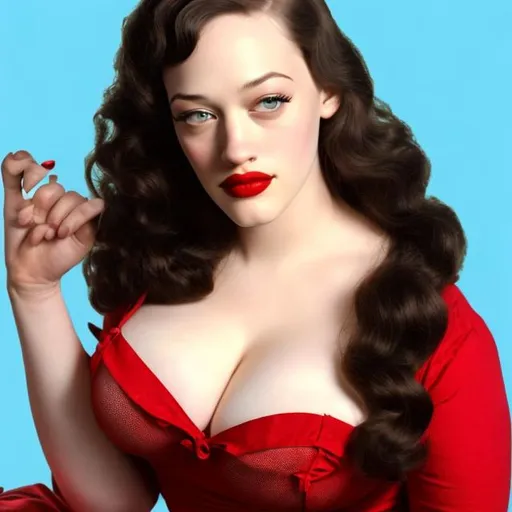 Prompt:  Kat Dennings as pin-up models from 1950's classic calendar look



