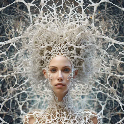 Prompt: 5d, Baroque, beautiful portrait of a neural network queen maiden coiffure, elegant intricate ornamental neurons white dress, skin tone, intricate infinite fractal micro synapses ornament, wild hair of wired neuron circuits, 8k ornate growing network stylized hair realistic refined, natural lighting colors,  by Larry Carlson, dynamic soft
