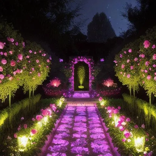 Prompt: Glowing roses in a mysterious garden