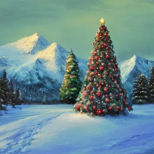 Prompt: Snowscape with Christmas tree, Bob Ross