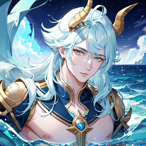 Prompt: Capricorn The Sea-Goat zodiac as a male human, 8k, UHD,  highly detailed, close up