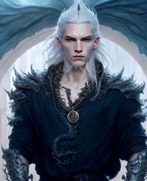 white dragon King,young man, beautiful guy with long... | OpenArt