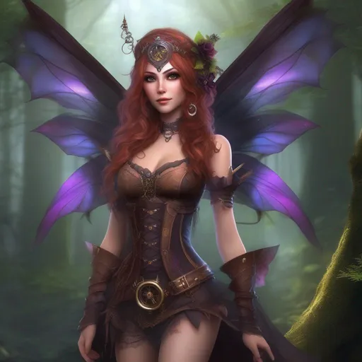 Prompt: ((Epic)). ((Cinematic)). Shes a colorful, Steam Punk, gothic, witch. ((distinct)) Winged fairy, with a skimpy, ((colorful)), gossamer, flowing outfit, standing in a forest by a village. ((Wide angle)). Detailed Illustration. ((8k)).  Full body in shot. Hyper real painting. Photo real. A ((beautiful)), very shapely, woman with [anatomically, real hands], and ((vivid)) colorful, ((bright)) eyes. A ((pristine)) Halloween night. [Concept style art]. 