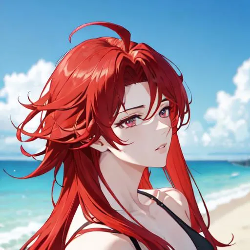 Prompt: Zerif 1male (Red side-swept hair covering his right eye) at the beach, side profile, 8k, UHD, highly detailed, insane detail