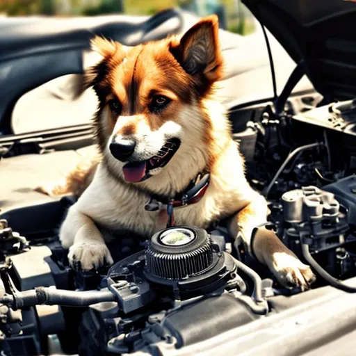 Prompt: Car engine Dog