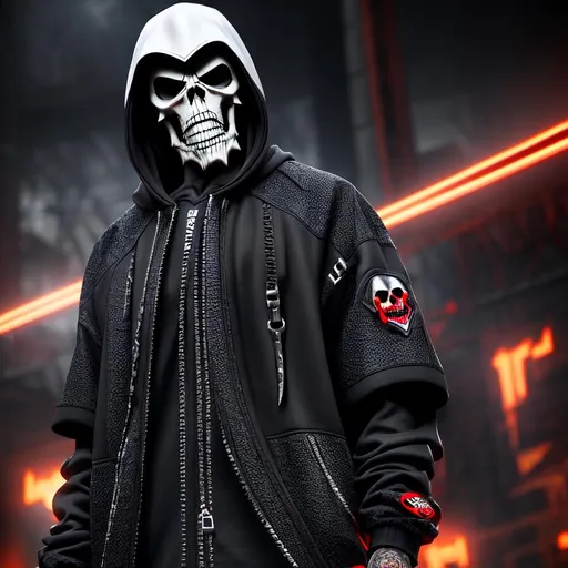 Prompt: The reaper in hype beast clothing, Highly Detailed, Hyperrealistic, sharp focus, Professional, UHD, HDR, 8K, Render