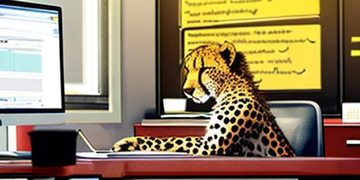 a cheetah working in an office looking at computer.... | OpenArt