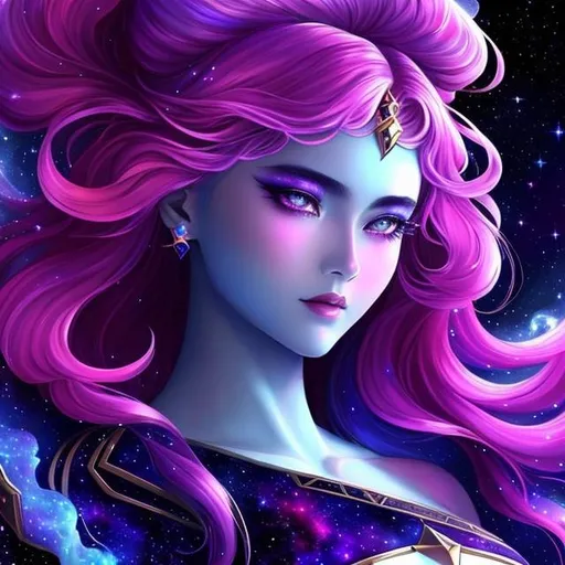 Prompt: Cosmic Epic Beautiful Nebula (Beautiful melancholy {goddess}female liquid satin}, Beautiful and Gorgeous