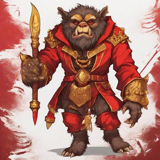 Prompt: Bugbear, Wearing Red Jacket, bright red with gold, masterpiece, best quality, in 2d illustration style