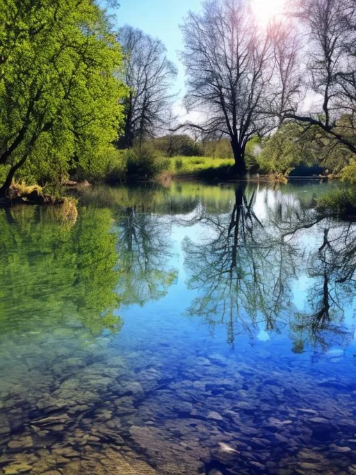 Prompt: Trees and water around the picture 