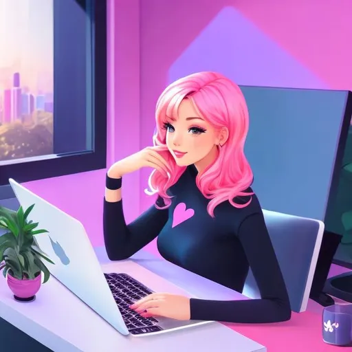 Prompt: Full body Portrait of {NSFW typing on laptop in office} with {pink} hair and with cute face, {teenager In the home office hd}, full body, perfect composition, hyperrealistic, super detailed, 8k, high quality, trending art , trending on artstation , sharp focus , Realistic background image hd, intricate details, highly detailed.