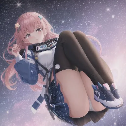 Prompt: Anime girl falling in space beautiful stars and galaxys full human digital art soft