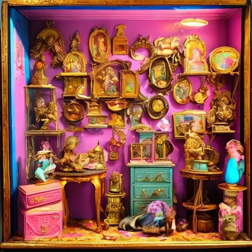 Prompt: Lisa frank style antique museum diorama 