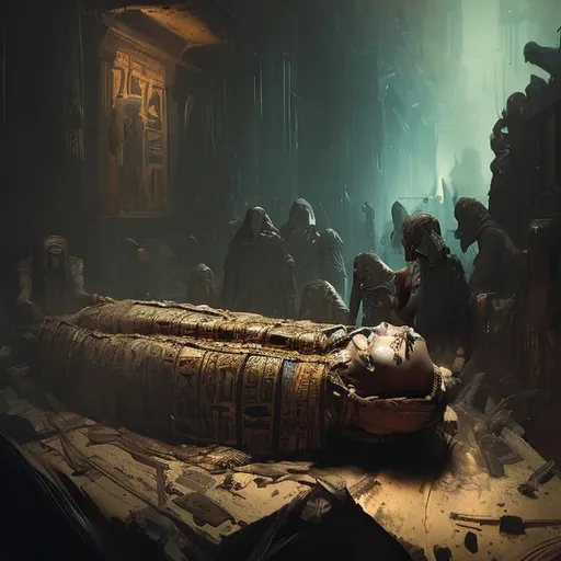 Prompt: Welcome to the Surreal Atmosphere of Egyptian mummy coffin, highly detailed, sharp focus, vivid colors, intricate design, dramatic, character design, sharp focus, dramatic lighting, art by Abbott Handerson Thayer and Jeremy Mann
epic scene, biblical, cinematic, universe