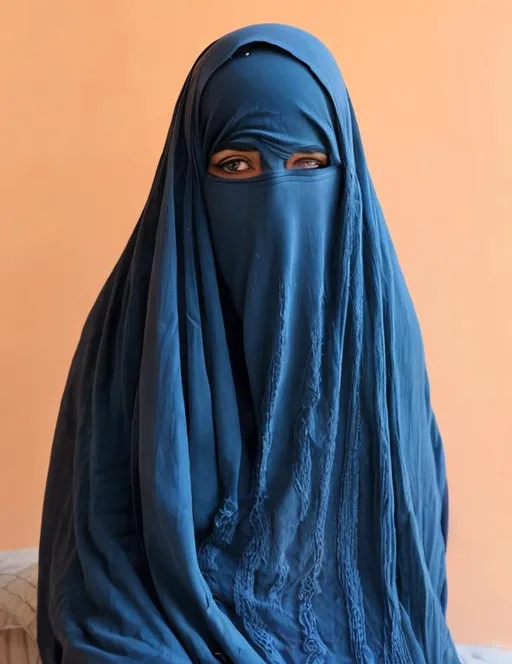 Prompt: add burqa afghan  sad woman face 