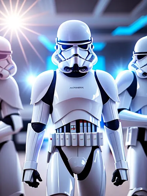 Prompt: 200mm lens, cinematic shot, full body view, 

{A squad of stormtroopers, partying together, having fun, dancing}, epic composition, futuristic building interior background, (ultra detailed, intricate, finest detail, detailed blue stormtrooper armor), 

(Lens flare:0,2), (bloom:0.3), hard focus, smooth, raytracing, specular lighting, depth of field, volumetric lighting, reflection,

Sharp Focus, Cinematic lighting , perfect composition, Bokeh, RAW photo, dslr, soft lighting, high quality, film grain, Fujifilm XT3, <lora:epiNoiseoffset_v2:2> , <lora:DtrooperV01:0. 8>, 8k, UHD, HDR, (Masterpiece:1. 5), (best quality:1. 5) Model: ReV Animated v1. 21

octane render, 3D renders, HD, UHD, 64K, 128K, 