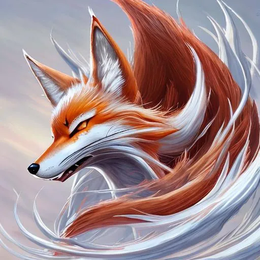 Prompt: Hyper realistic nine tailed fox