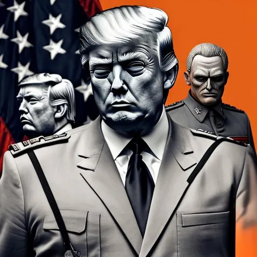 Prompt: Creepy Fascist Donald Trump, Orange Mussolini in Uniform  detailed realistic style  