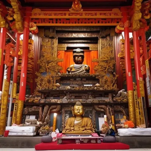 Prompt: (Hyper realistic) (realistic) A Buddhist shrine 