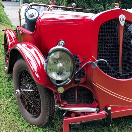 Mr Toad driving A red prewar MG