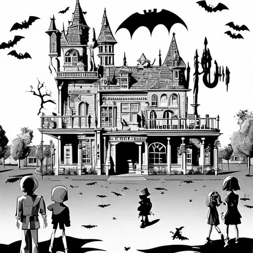 Prompt: Retro Halloween town 1980