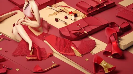 Prompt: use women clothes to make a product picture that i can use on my website. colour's red, pink and gold colour scheme. make it 3d animation style