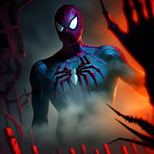 Prompt: Scary, horror, fantasy, ominous, cinematic, 3D, HD, {spider}man, grime, mist, expansive nightmarish background, hyper realistic, 8K --s98500