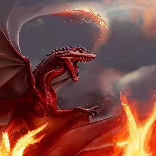 Prompt: “Create an image of Daenerys Targaryen riding her dragon, Drogon, through a fiery battle scene.”