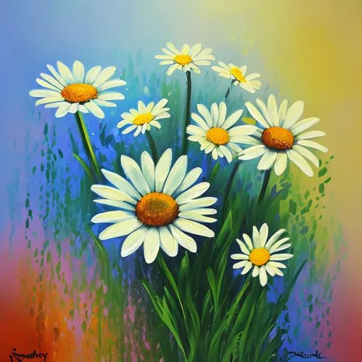 Prompt: daisy flower, acrylic painting, impressionism