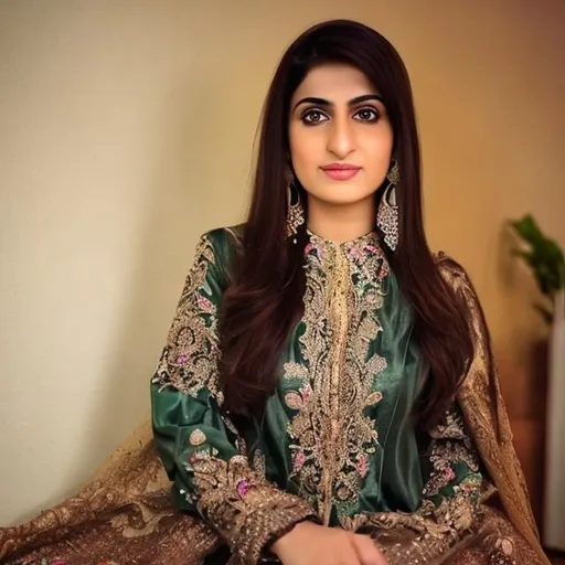 Prompt: A pakistani female narrator wearing pakistani dress